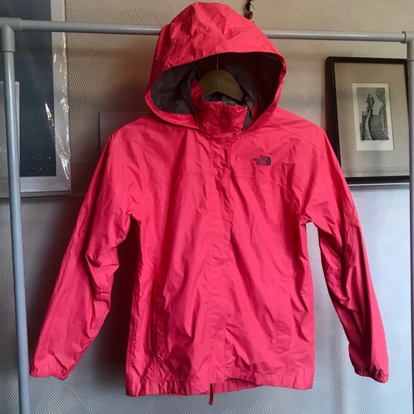 bright pink north face jacket